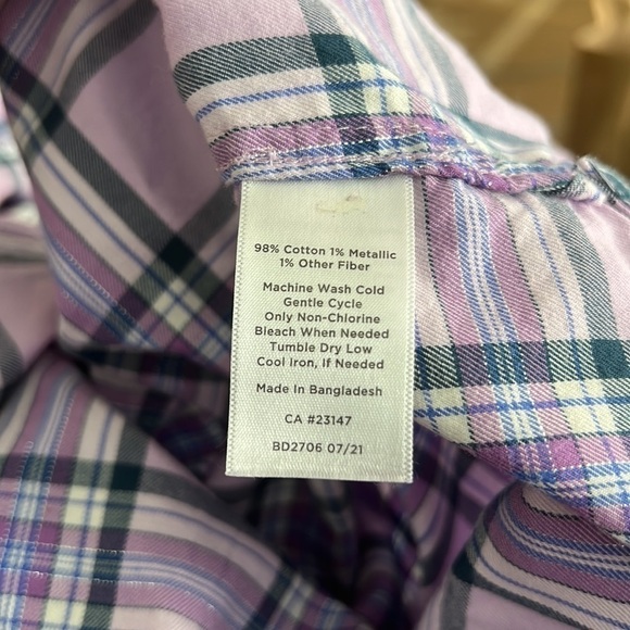 Talbots lavender Plaid Button Down Women’s Shirt Size Large Petite - Picture 6 of 7